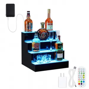 LED Lighted Liquor Bottle Display, 4 Tier 16 Inch LED Bar Display Shelf with Remote & App Control, Acrylic Lighted Bottle Display Stand, 16 Colors, 4 Modes, Bar Shelves for Liquor Bottles