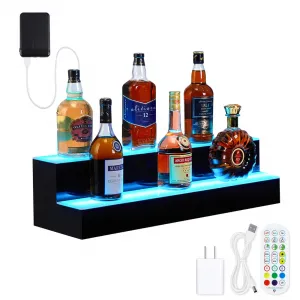 24" LED Acrylic Bar Bottle Display Shelf - 2-Tier Commercial/Home Liquor Shelf with Remote & App Control, 20 Static Colors, USB-Powered
