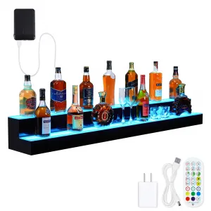 LED Lighted Liquor Bottle Display Shelf, 2 Tiers, 60 Inches, Remote & App Control, Acrylic, 16 Colors, 4 Modes, Home & Bar Use
