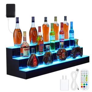 LED Lighted Liquor Bottle Shelf for Bar | 3-Tier 40-Inch with Remote & App Control | 4 Modes, 16 Colors for Liquor Display