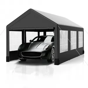 10' X 20' Heavy-Duty Portable Garage - Galvanized Steel Frame, All-Season UV/Water Resistant Shelter with Ventilated Roll-Up Windows (Grey)