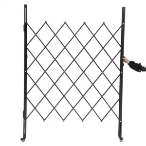 Single Folding Security Gate, Steel Accordion, 85" H x 85" W, 360° Rolling Casters, Padlock, Home & Industrial Use