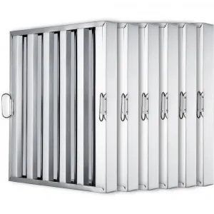 Hood Filter, 5 Grooves Commercial Kitchen Range Hood Filter, 430 Stainless Steel, For Grease Rated Commercial Kitchen Exhaust Hoods, 6-Pack - 19.5 x 19.5 Inch
