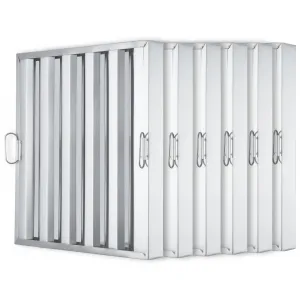 Hood Filter 19.5W x 15.5H Inch, 5 Grooves Commercial Kitchen Range Hood Filter, 430 Stainless Steel, For Grease Rated Commercial Kitchen Exhaust Hoods, 6-Pack