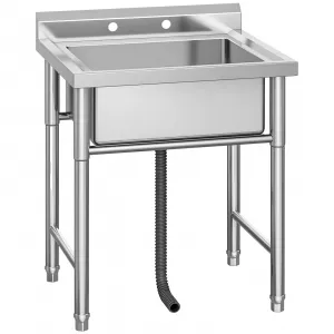 30"W x 25"D x 37"H Stainless Steel Freestanding Single Bowl Utility Sink - Kitchen Sink with Hot and Cold Water Inlet for Commercial Use, Restaurant, Laundry Room, and Garage