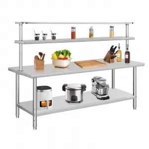 60"L x 36"W x 64"H Stainless Steel Work Table，Heavy Duty Adjustable Shelf & Hooks,High Bearing Capacity, Removable Shelves for Kitchen, Garage, Restaurant
