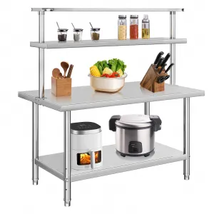 30"L x 24"W x 64"H Stainless Steel Work Table，Heavy Duty Adjustable Shelf & Hooks,High Bearing Capacity, Removable Shelves for Kitchen, Garage, Restaurant