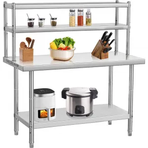 36"L x 24"W x 55"H Stainless Steel Work Table，Heavy Duty Adjustable Shelf & Hooks,High Bearing Capacity, Removable Shelves for Kitchen, Garage, Restaurant
