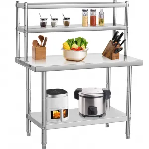 30"L x 24"W x 35"H Stainless Steel Work Table，Heavy Duty Adjustable Shelf & Hooks,High Bearing Capacity, Removable Shelves for Kitchen, Garage, Restaurant