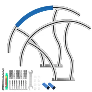 2-Pack 30"x30" Stainless Steel Pool Handrails for Inground Pools - 375 lbs Load Capacity, Blue Grip Covers, Quick Mount Base Plates