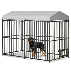 Large Outdoor Dog Kennel, Heavy Duty Dog Cage with Roof, Dog Kennel Galvanized Iron Dog House with Safety Locks, UV & Water Resistant Proof Cover, for Garden Backyard(8x4x6ft)