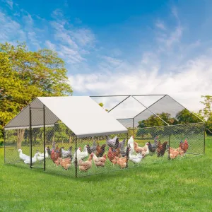 Large Metal Chicken Coop, Walk-in Poultry Cage, Chicken House with Waterproof and Anti-Ultraviolet Cover for Outdoor Yard Farm Silver - 9.8*19.7*6.6FT