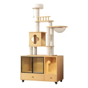 Cat Tree with Litter Box Enclosure, Litter Box Hidden Furniture, Cat Tower for Indoor Cats, Cat Condo with Scratching Post and Hammock