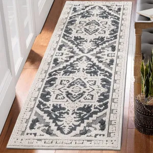 Vintage Medallion Textured Area Rug for Living Room Traditional Indoor Low Pile Floor Cover Non Slip Backing Non-Shedding Throw Carpet for Bedroom Dining Room Home Office Floor Decor
