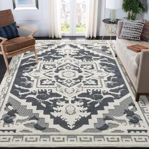 Vintage Medallion Textured Area Rug for Living Room Traditional Indoor Low Pile Floor Cover Non Slip Backing Non-Shedding Throw Carpet for Bedroom Dining Room Home Office Floor Decor