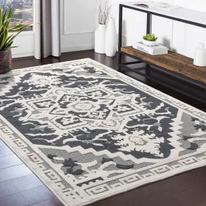 Vintage Medallion Textured Area Rug for Living Room Traditional Indoor Low Pile Floor Cover Non Slip Backing Non-Shedding Throw Carpet for Bedroom Dining Room Home Office Floor Decor