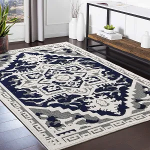 Vintage Medallion Textured Area Rug for Living Room Traditional Indoor Low Pile Floor Cover Non Slip Backing Non-Shedding Throw Carpet for Bedroom Dining Room Home Office Floor Decor