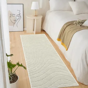 2x8 Long Hallway Runner Rug Non Slip Boho Accent Rug Throw Floor Cover High Low Loop Modern Abstract Runner Stain Resistant Contemporary Wave Rug Carpet for Living Room Bedroom,Beige