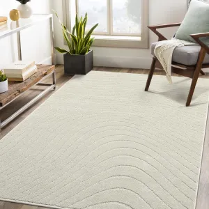 Bedroom Area Rug 3x5 High-Low Pile Indoor Throw Rug Contemporary Stain Resistant Carpet Modern Geometric Wave Floor Cover Non-Slip Living Room Boho Accent Area Rug, Beige