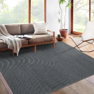 9x12 Area Rug Indoor Non Slip High Low Pile Rug Modern Abstract Large Bedroom Rug Minimalist Curve Rug Geometric Wave Floor Cover Boho Accent Floor Cover Carpet for Living Room,Grey