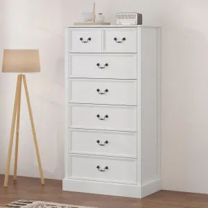 White 6 Drawers Dresser for Bedroom, Wood Modern Dresser Chest of Drawers Organizer Storage,Vintage Design,Rustic Tall Dresser Chest of Drawer for Living Room, Closet, Hallway Children's Room