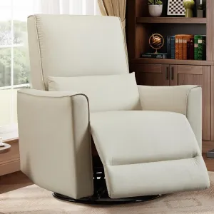 Swivel Rocking Manual Recliner Chair for Adults, Rocker Recliner Glider Deep Seat PU Leather Sofa Chair with High Backrest for Nursery, Living Room, Bedroom & Home Movie Theater, Beige