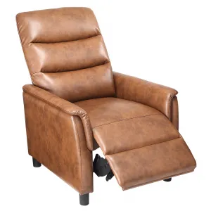 Pushback Recliner Chair, Upholstered Leather Accent Chair, Comfy Armchair, Single Leather Sofa for Living Room Bedroom, Brown
