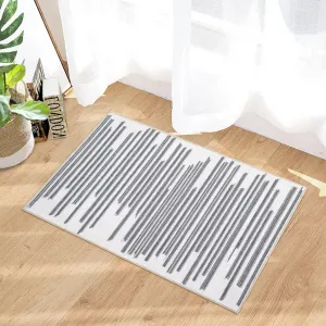 Small Area Rug 2X3 Modern Stripe Non-Slip Soft Fabric Pet and Child Friendly Washable Low Pile for Bathroom Living Room, Cream/Grey