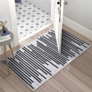Kitchen Rug 2x3 Small Washable Rug Boho Rugs for Living Room Rug Entrance Bathroom Neutral Rug Modern Geometric Rug Moroccan Rug Contemporary Stripe Rug Electic Line Pattren Rug Black