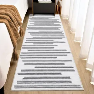 Runner Rug 2x6 Washable Living Room Rug Grey Boho Rugs for Hallway Kitchen Bedroom Office Moroccan Rug Modern Geometric Rug Neutral Rug Electic Line Pattren Rug Contemporary Stripe Rug