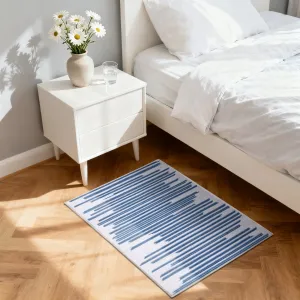 Entryway Rug 2X3 Modern Berber Stripe Small Rug Bohemian Indoor Carpet Non Slip Non Shedding Throw Rug Farmhouse Floor Cover Low Pile Rug for Bathroom Living Room, Cream/Blue