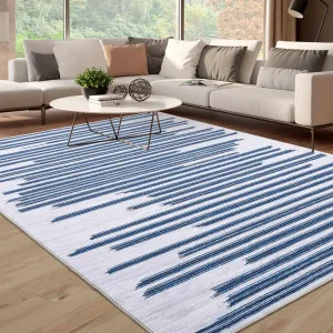 Living Room Rug 5x7 Washable Rug Boho Rugs for Bedroom Office Dining Room Neutral Rug Modern Geometric Rug Moroccan Rug Electic Line Pattren Rug Contemporary Stripe Rug Blue