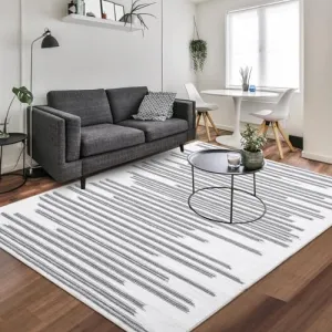 Modern Rug Washable Rugs 8x10 Rug for Living Room Stripe Geometric Rug Grey Rug Large Area Rug Bedroom Decor Soft Non Slip Throw Rugs Stain Resistant Carpet Low Pile Area Rugs Grey 8'x10'
