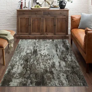 Modern Abstract Area Rug 10x13 Large Living Room Area Rug Non Slip Bedroom Throw Rug Washable Rug Low Pile Contemporary Accent Area Rug Retro Carpet for Dining Room Home Office, Brown