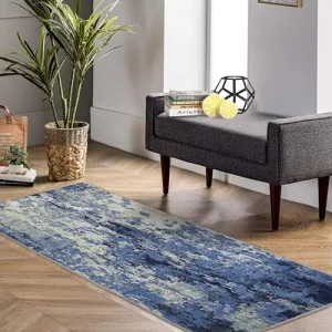 Kitchen Rug 2x6 Washable Runner Rug | Non-Slip, Low Pile | Polyester | Distressed, Abstract | Living Room, Hallway