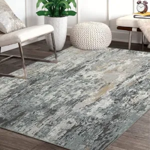 Modern Abstract Washable Rug 5x7 - Distressed Low Pile, Non-Slip Floor Cover for Living Room, Bedroom, Office - Polyester, Easy Care, High Traffic, Cozy, Timeless Design