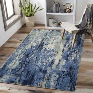 Large Living Room Area Rug 10x13 Modern Abstract Area Rug for Bedroom Non Slip Stain Resistant Throw Carpet Dining Room Rug Low Pile Contemporary Area Rug for Home Office, Blue