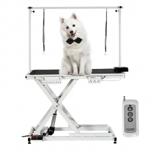 50 Inch Electric Dog Grooming Table, Heavy Duty, Height Adjustable Pet Grooming Table with Socket w/Leveling Wheels, Grooming Arm, Anti Slip Tabletop & Tool Organizer, for All Pets
