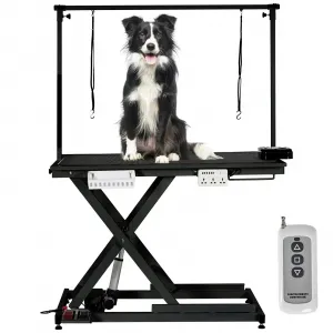 50 Inch Electric Dog Grooming Table, Adjustable Heavy Duty X Lift Grooming Table for Large Dogs with Anti-Skid Tabletop,Wireless Remote,Tool Organizer and Arms, Black