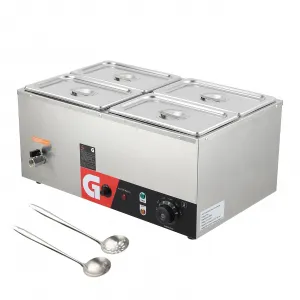 4-Pan -4.7QT Stainless Steel Catering Warmer Set - 1200W Electric, 4.7QT Capacity, U-Shaped Heating Element, Stainless Steel 304, Lids & Ladles Included, Buffet & Event Use