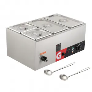 4-Pan Commercial Food Warmer 3QT & 2.6QT Pans Adjustable Temp & Even Heat 304 Stainless Steel Detachable Pans Lids & Ladles Buffet Catering