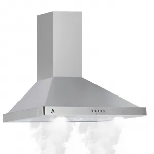 Range Hood 30 inch, Wall Mount Range Hood in Stainless Steel, Ducted/Ductless Convertible Duct, Kitchen Hood w/Baffle Filters, 3 Speed Fan, LED Light, Push Button Control