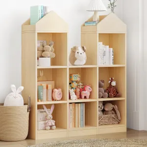 Toy Storage Organizer 8-Cubby Kids Bookshelf White Bookcase Toddlers Playhouse Cabinet Shelf for Boys Girls Wooden Cubby Storage Toy Shelf for Playroom, Nursery, Kids Room,Natural