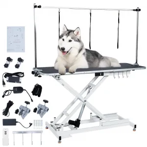 60'' Dog Grooming Table for Large/Small Dogs + Electric Adjustable Height + Max Capacity 340Lb + Stainless Steel + Non-slip Design + Remote Lifting + Home Use