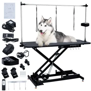 60" Hydraulic Dog Grooming Table for Pet, Heavy Duty Hydraulic Professional Pet Grooming Table with Adjustable Overhead Arm & Noose, Storage Box, Remote Control, Max Load 350lbs