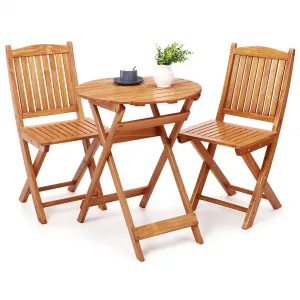 Outdoor Folding Table and Chairs, Casual Bistro Table and Chairs Set of 2 for Condominium Pool Front Porch Beach, Wood