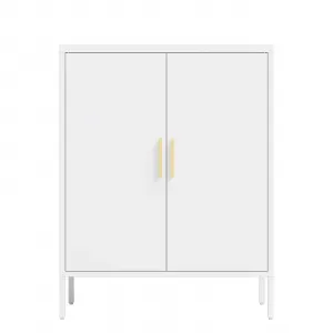 Steel Storage Chest With Adjustable Shelves Double Doors For Home Office Living Room White One Size