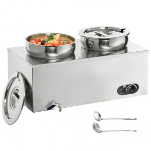 2*7.4QT Commercial Soup Warmer 1200W Commercial Bain Marie, Steam Table Food Warmer Electric Countertop Station with Large Stainless Steel 2X7.4QT Round Pots 86-185°F for Restaurants, Parties, Buffets