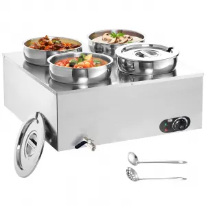 Commercial Soup Warmer 1500W Commercial Bain Marie, Steam Table Food Warmer Electric Countertop Station with Large Stainless Steel 4X7.4QT Round Pots 86-185°F for Restaurants, Parties, Buffet