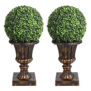 2 PCS 12” Artificial Plant Topiary Ball with Pot, Faux Boxwood Balls with LED, Topiary Balls Artificial Outdoor Set of 2 for Backyard, Balcony, Garden, Wedding, and Home Décor